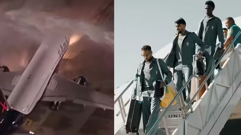 ব্রাজিল দলের ‘ওয়াটার স্যালুট’ বিমানবন্দরে উড্ডয়নের আগে