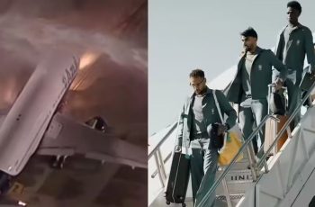 ব্রাজিল দলের ‘ওয়াটার স্যালুট’ বিমানবন্দরে উড্ডয়নের আগে