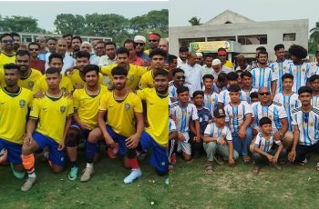 কালীগঞ্জে আর্জেন্টিনা-ব্রাজিল সমর্থকদের প্রীতি ম্যাচ গোলশূন্য ড্র