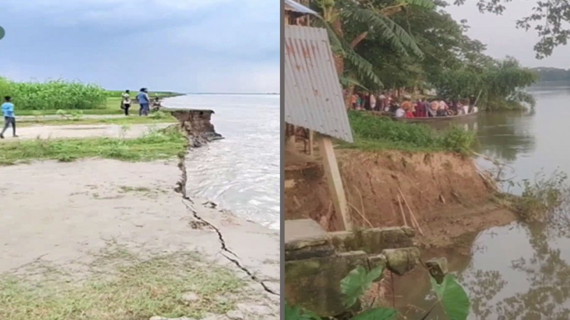 নদী ভাঙনে আতঙ্ক, স্থায়ী ব্যবস্থা না নেওয়ার অভিযোগ