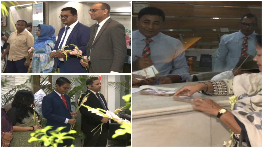 সম্মিলিত ইসলামী ব্যাংকে টাকা উত্তোলনে স্বস্তি, ফুল-মিষ্টি দিয়ে বরণ