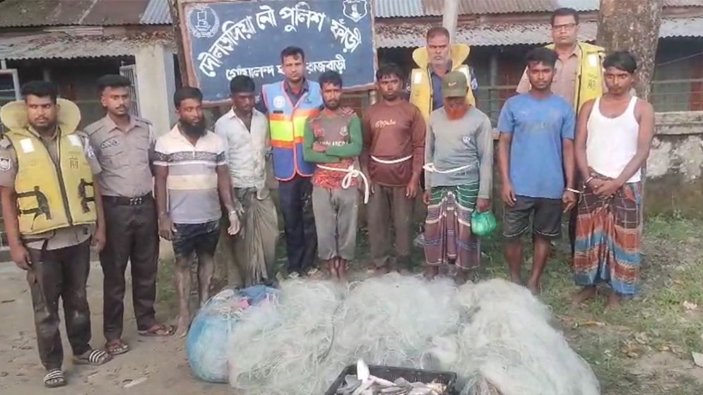 রাজবাড়ীতে নিষেধাজ্ঞা অমান্য করে ইলিশ শিকার, ৭ জন আটক